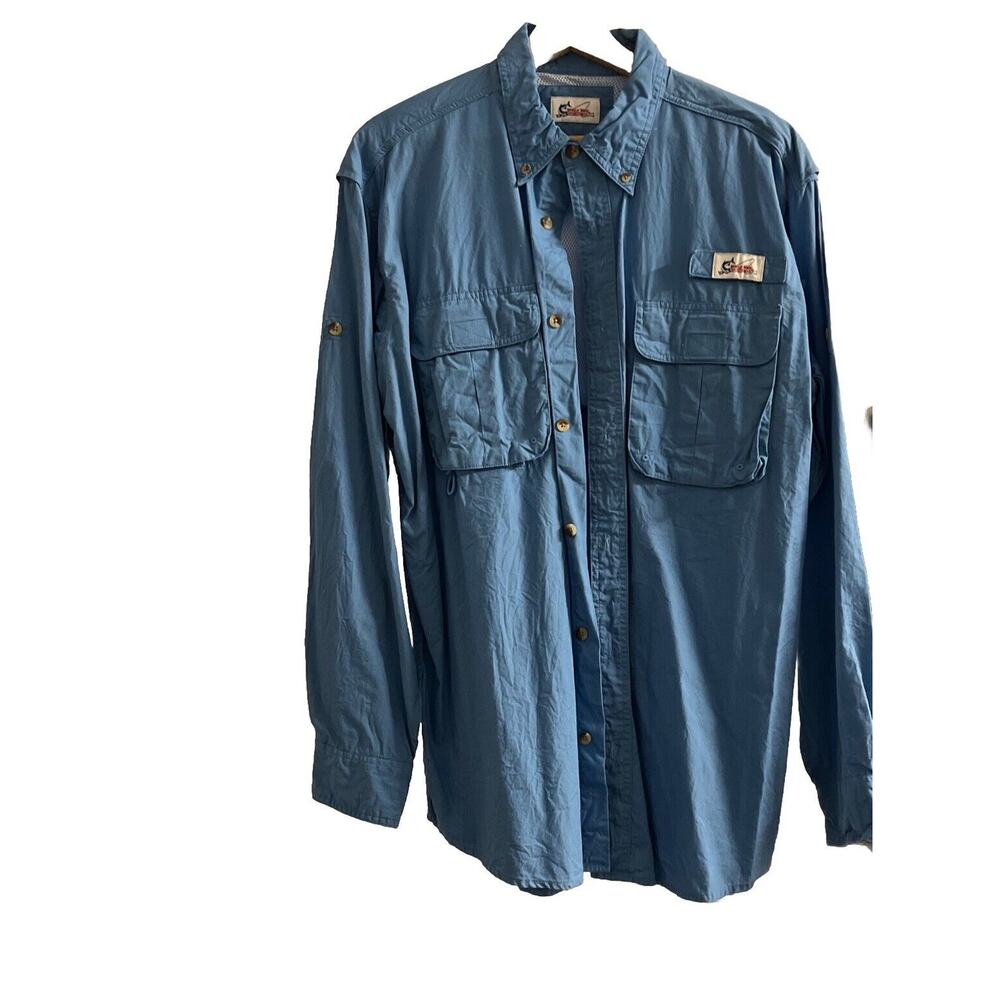 Men's World Wide Sportsman Blue Long Sleeve Vented Fishing Hiking Shirt L